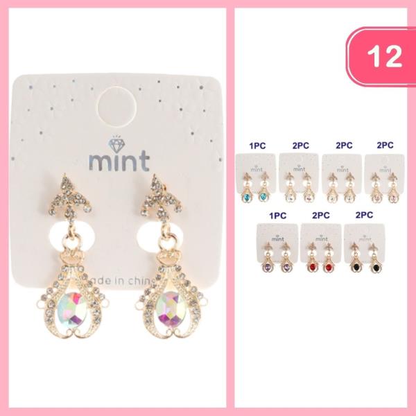 RHINESTONE DANGLE EARRINGS (12 UNITS)