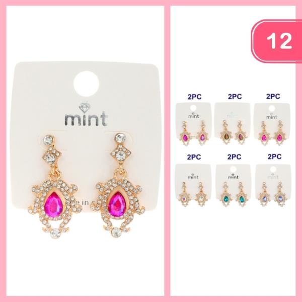 RHINESTONE DANGLE EARRINGS (12 UNITS)
