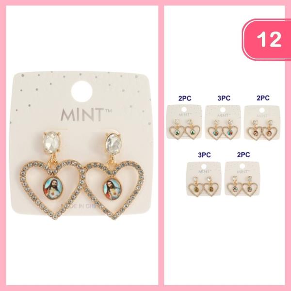 RHINESTONE JESUS HEART EARRINGS (UNITS)