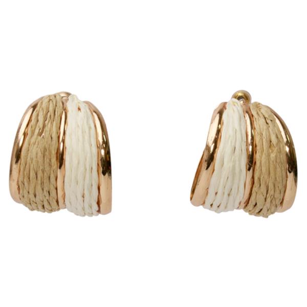 TWO TONE RAFFIA STRAW HOOP EARRINGS