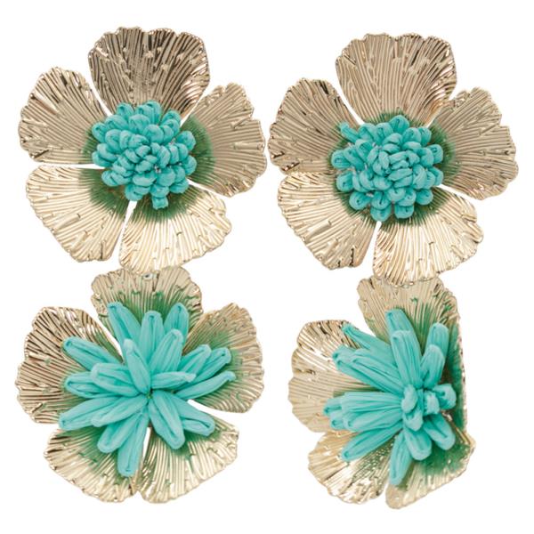 STRAW METAL FLOWER  MIX  DROP EARRINGS