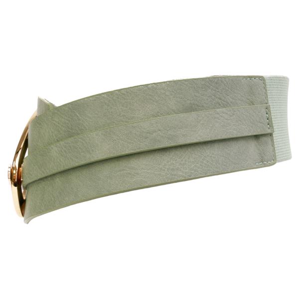 FAUX LEATHER METAL OVAL BUCKLE WIDE ELASTIC BELT