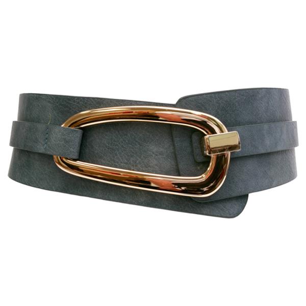 FAUX LEATHER METAL OVAL BUCKLE WIDE ELASTIC BELT