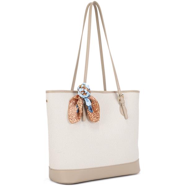 TWO TONE TEXTURE SCARF SHOULDER TOTE BAG