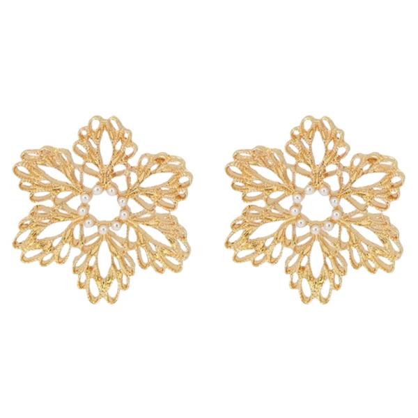 METAL PEARL FLOWER STATEMENT DROP EARRING