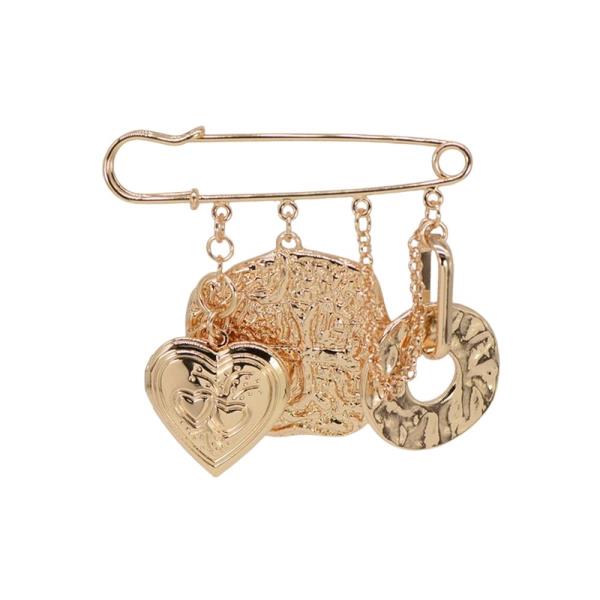 METAL HEART MULTI CHARM BROOCH