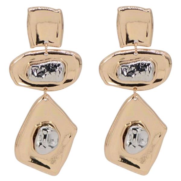TWO TONE METAL GEOMETRIC DROP EARRING
