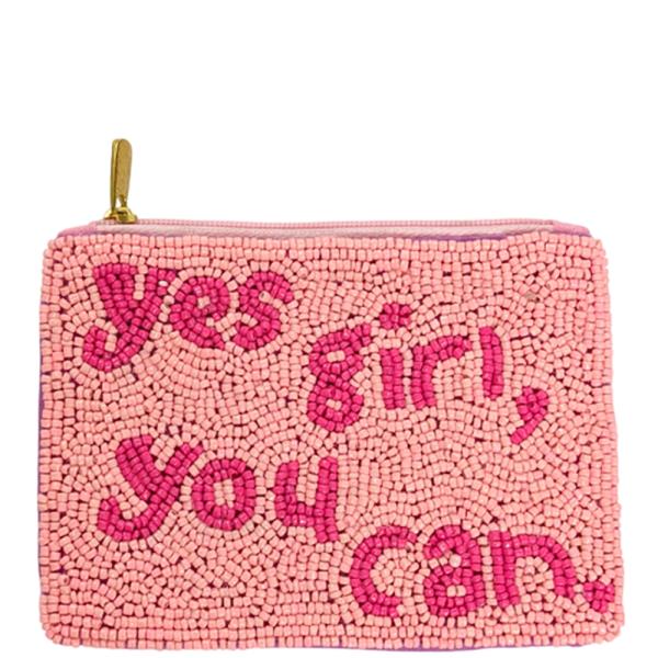 SEED BEAD YES GIRL YOU CAN COIN PURSE BAG