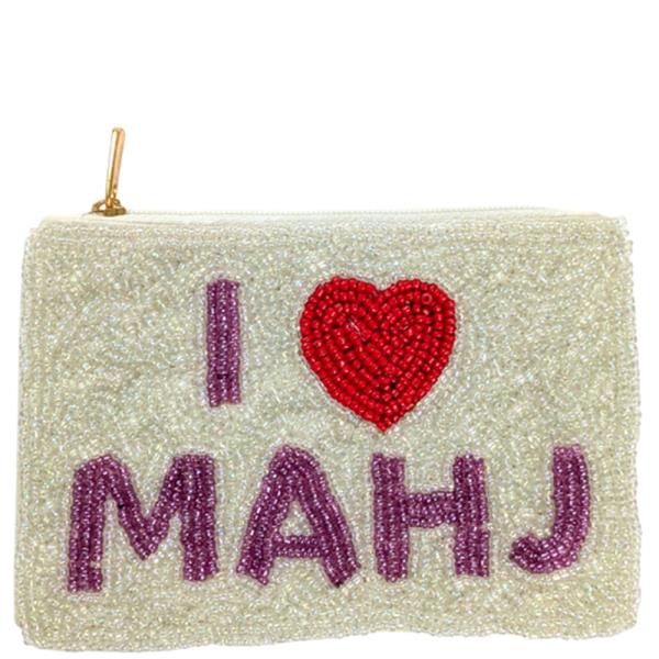 SEED BEAD I HEART MAHJ COIN PURSE BAG