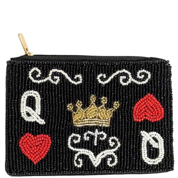 SEED BEAD HEARTS QUEEN COIN PURSE BAG