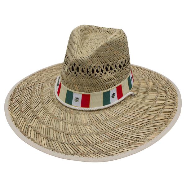 MEXICAN FLAG DRAWSTRING STRAW SUN HAT
