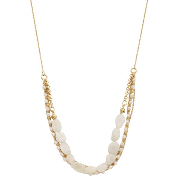 SODAJO LAYER STONE PEARL CHAIN LINK NECKLACE