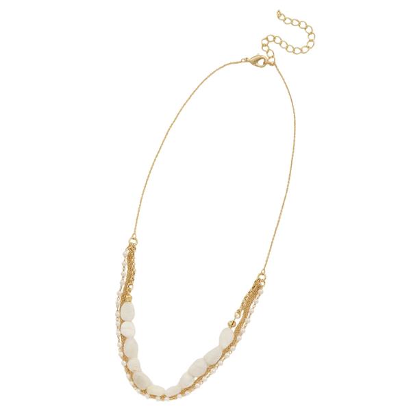 SODAJO LAYER STONE PEARL CHAIN LINK NECKLACE
