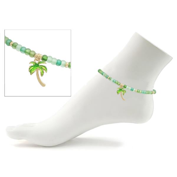 TROPICAL PALM TREE  EPOXY GLASS BEAD ANKLE