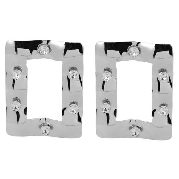 BIG SQUARE METAL RHINESTONE STATEMENT POST EARRINGS