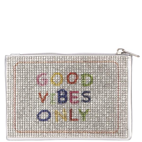 GOOD VIBES ONLY RHINESTONE COIN PURSE POUCH BAG