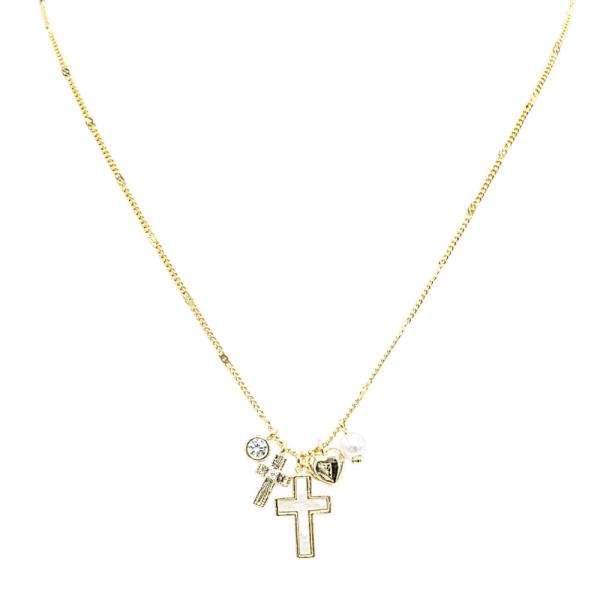 18K BRASS- MULTI CROSS CHARM PDT NECKLACE