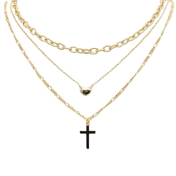 BRASS- 3 LYD CROSS HEART PDT NECKLACE