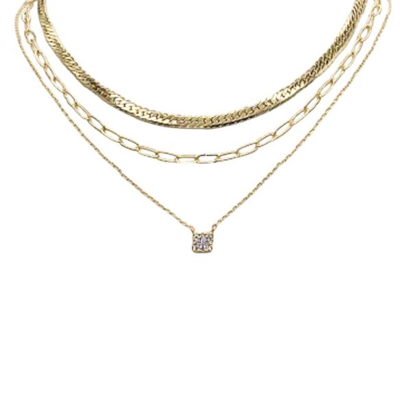 BRASS- 3 LYD PAVE PDT SNAKE CHAIN NECKLACE