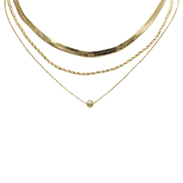 BINA308 GD BRASS- 3 LYD BALL PDT SNAKE CHAIN NECKLACE