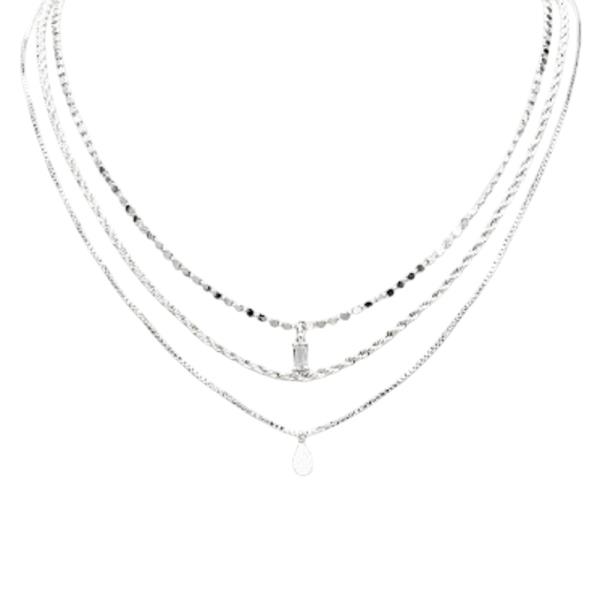 BRASS- 3 LYD TEARDROP & RECTANGLE NECKLACE