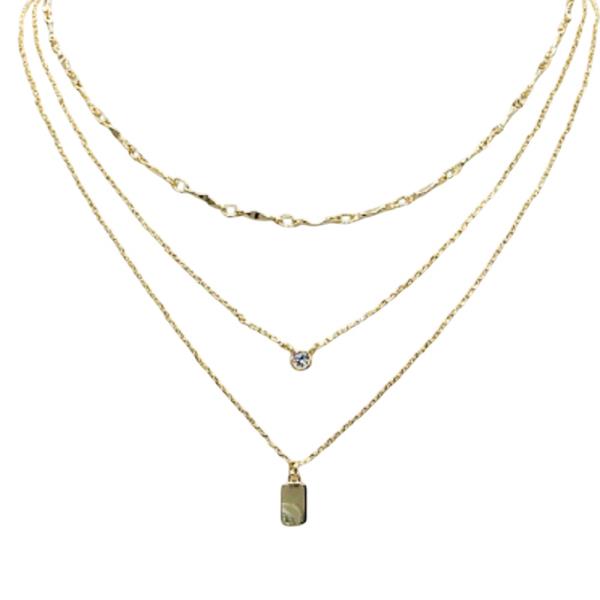 BRASS- 3 LYD RECTANGLE PDT NECKLACE