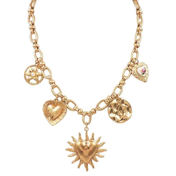 CERAMIC HEART & SUN CHARM NECKLACE