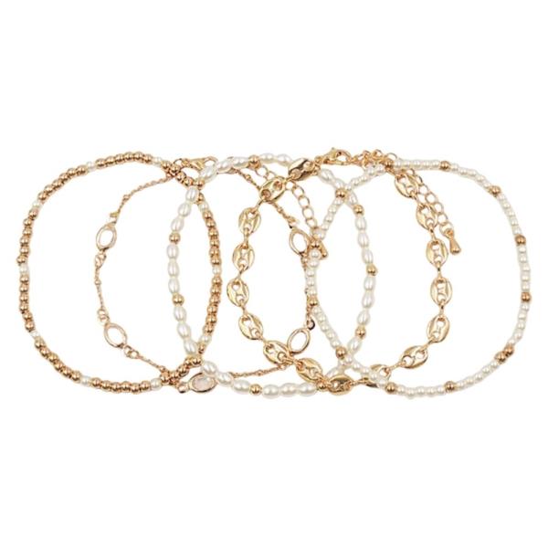 STACKABLE OVAL & PEARL STRETCH BRACELET