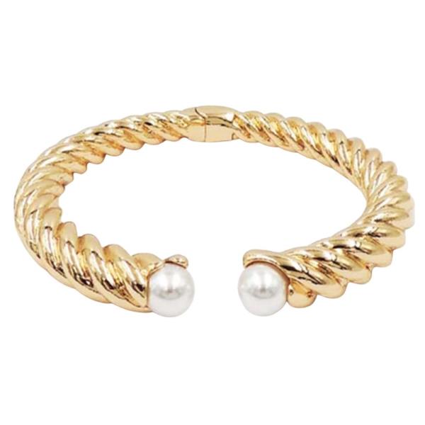 PEARL TWISITED CABLE CUFF HINGED BRACELET