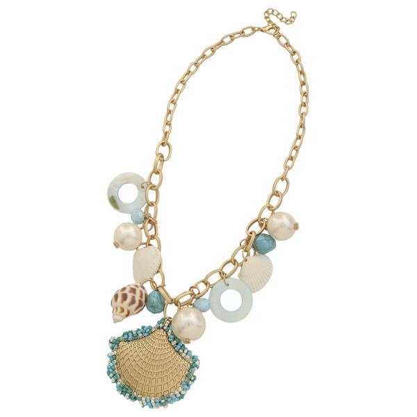 SEA CHARM PEARL SHELL PENDANT CHAIN LINK NECKLACE