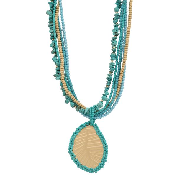 LEAF SHAPE PENDANT MULTI LAYER BEAD NECKLACE