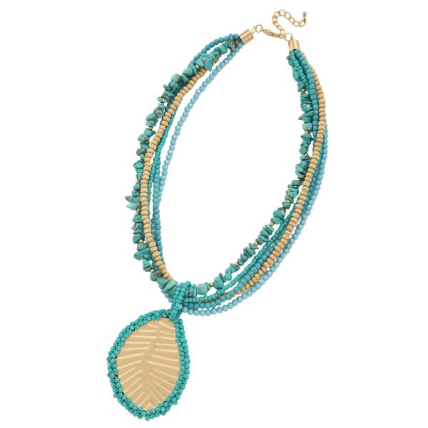 LEAF SHAPE PENDANT MULTI LAYER BEAD NECKLACE
