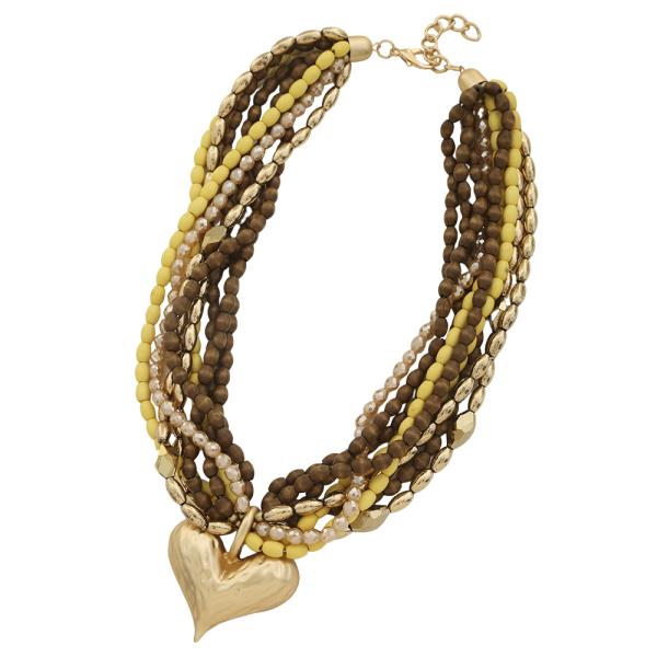 HEART PENDANT MULTI LAYER MIX BEAD NECKLACE