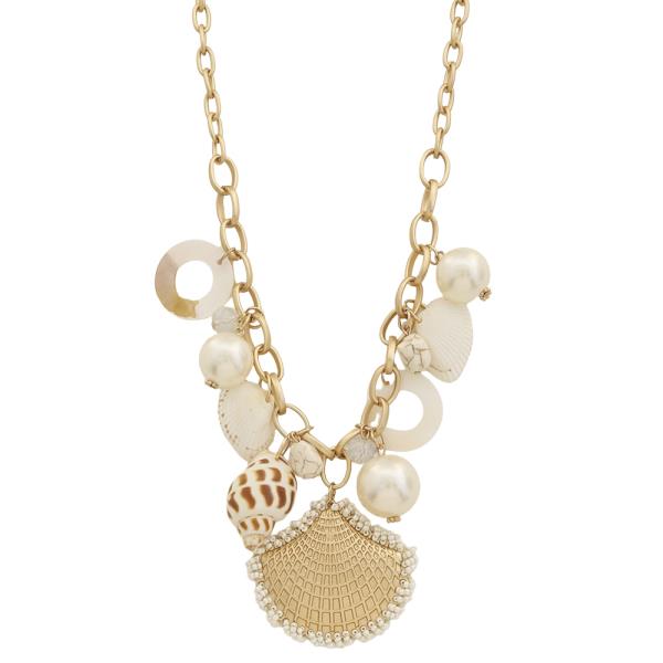 SEA CHARM PEARL SHELL PENDANT CHAIN LINK NECKLACE