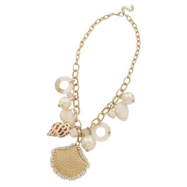 SEA CHARM PEARL SHELL PENDANT CHAIN LINK NECKLACE