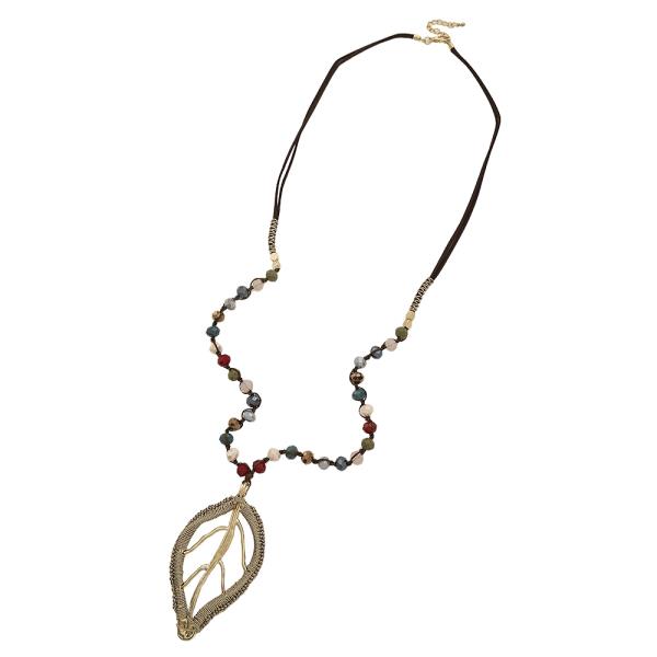 LEAF METAL PENDANT COLORFUL BEAD NECKLACE