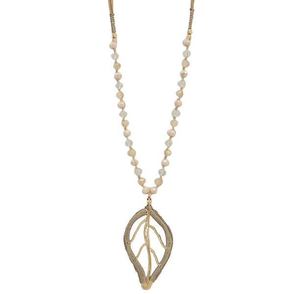 LEAF METAL PENDANT BEAD NECKLACE
