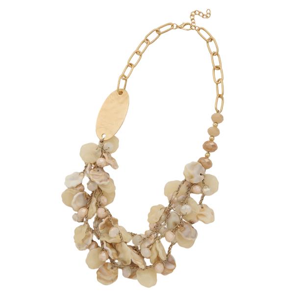 MULTI LAYER BEAD OVAL METAL CHAIN LINK NECKLACE