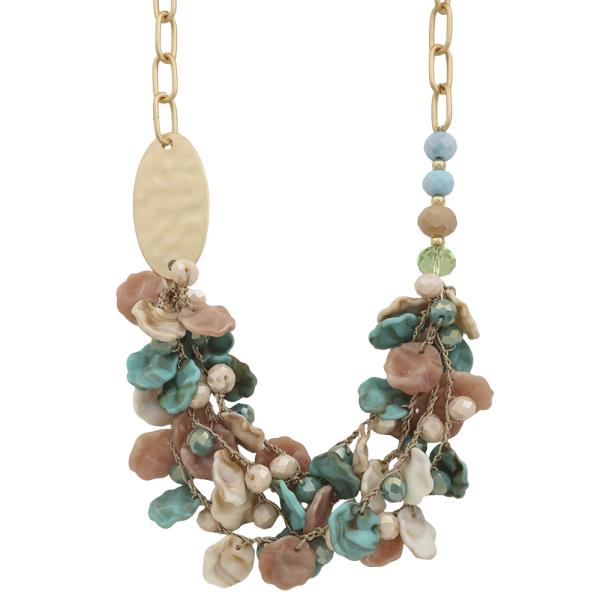 MULTI LAYER COLOR BEAD OVAL METAL CHAIN LINK NECKLACE