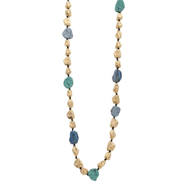 MIX COLOR METAL STONE LIKE BEAD STRING NECKLACE