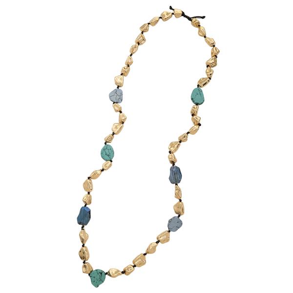 MIX COLOR METAL STONE LIKE BEAD STRING NECKLACE