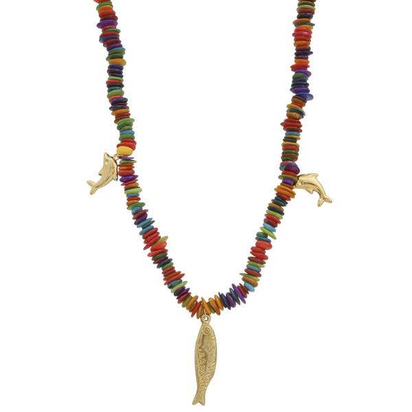 FISH DOLPHIN PENDANT COLORED DISC BEAD NECKLACE