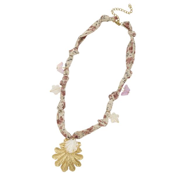 SHELL FLOWER BUTTERFLY PENDANT FLORAL KNOT FABRIC NECKLACE