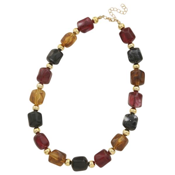 MULTI COLOR MIX STONE METAL BEAD NECKLACE