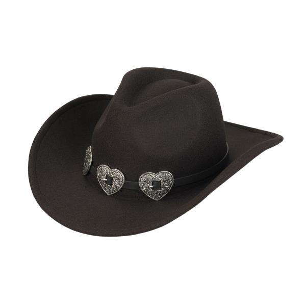 CC VEGAN FELT COWBOY HAT WITH WESTERN ENGRAVED PATTERN ON HEART BUCKLE TRIM BAND