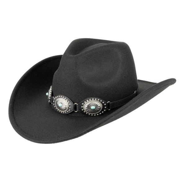 CC VEGAN FELT COWBOY HAT WITH WESTERN CONCHO TRIM BAND