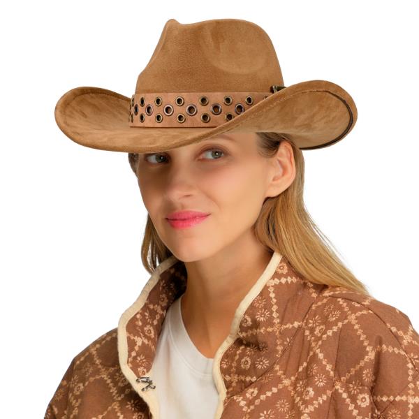 CC VEGAN FELT COWBOY HAT WITH EYELET AND BUCKLE TRIM BAND