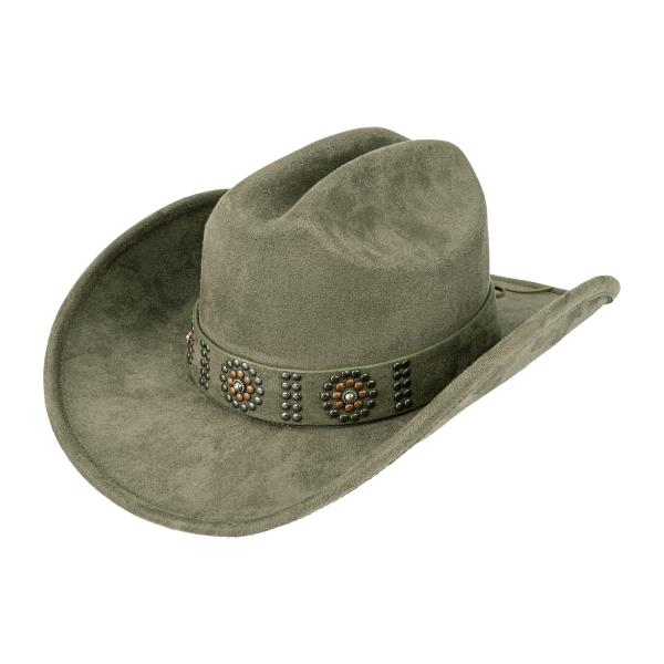 CC VEGAN FELT COWBOY HAT WITH FLOWER PATTERN STUD TRIM BAND