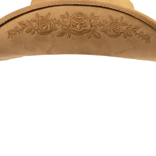 FAUX SUEDE COWBOY HAT WITH FLORAL EMBROIDERY PATTERN