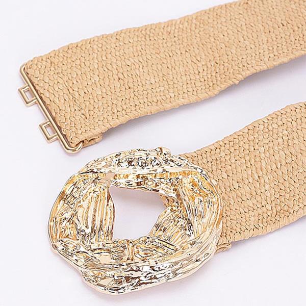 METAL BUCKLE ELASTIC FAUX STRAW BELT